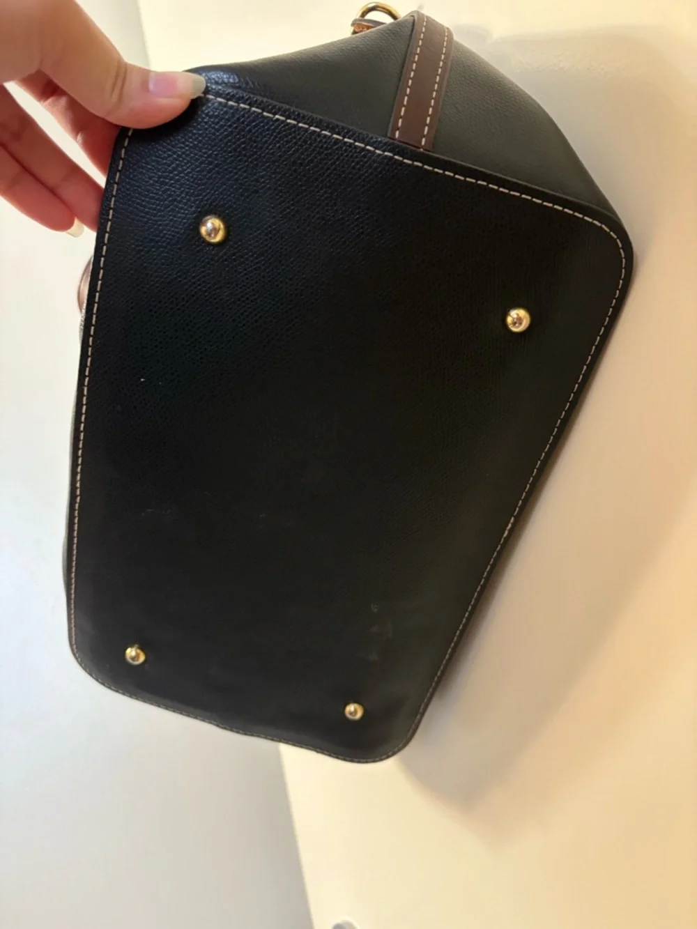 Dooney & Bourke Black Leather Dome Satchel with Brown Handles